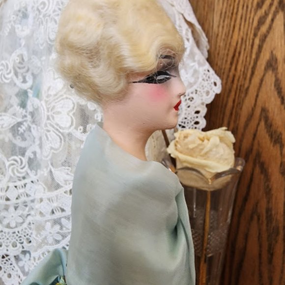 Antique Chalk Ware Art Deco Pin Cushion Doll - Picture 3 of 9
